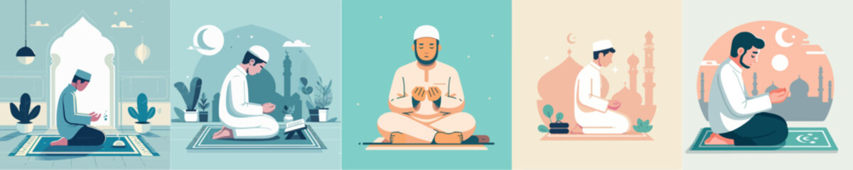 Vector image of Muslim man praying