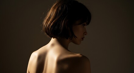 Back view portrait of a woman with short hair - highlighting vulnerability - suitable for art projects