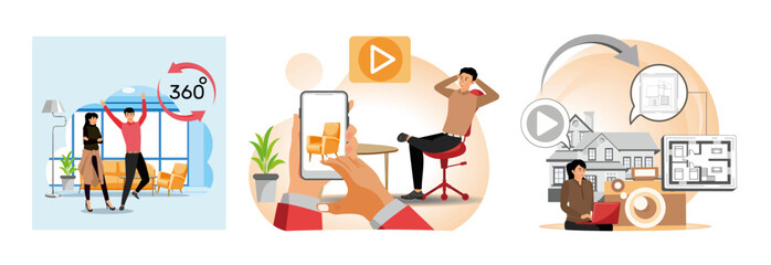 Virtual real estate tour Concept. Virtual open house. Real estate photography.