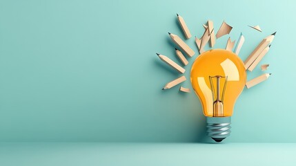 Illuminating Ideas with Yellow Light Bulb and Pencils