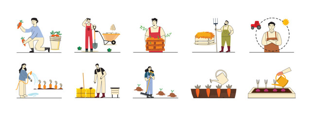 Farm set illustrations. Flat vector illustration concept.