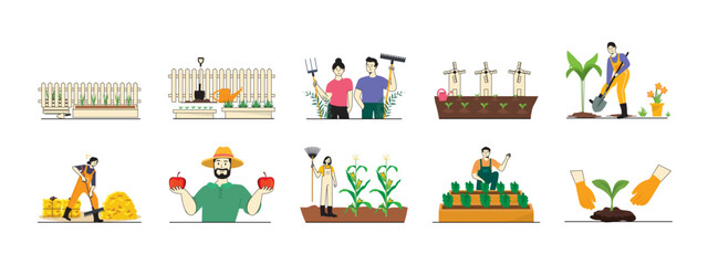 Obraz premium Farm set illustrations. Flat vector illustration concept.