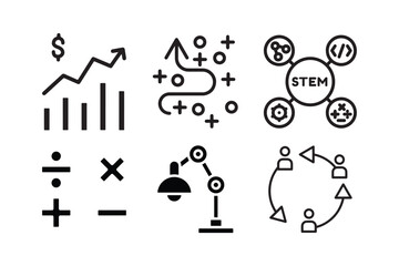 STEM Education and Business Growth Icon Set in Outline Style.