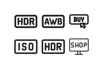 Camera and Shopping Icon Set in Black Outline Style.