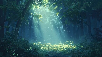 Obraz premium Sunlit Fog in Mystical Evergreen Forest