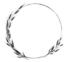 Fototapeta premium PNG Stroke outline wheat frame circle white background accessories.