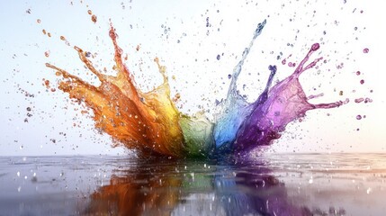 Naklejka premium Rainbow Liquid Splash Vibrant Color Burst AI Art