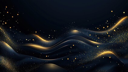 Deep navy backdrop adorned with glowing gold particles and flowing light.