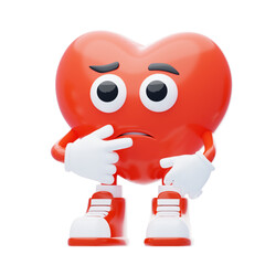 Confused Heart Character 3D Character Illustration.