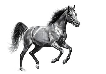 Obraz premium Elegant Gray Horse Galloping Isolated on White Background Showcasing Power