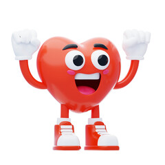 Heart Character Cheers Excitedly 3D Character Illustration.