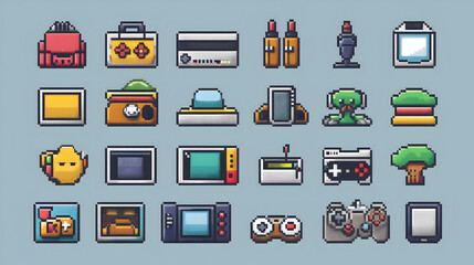 Pixel Art Retro Gaming Icons    bit Game Controllers  Consoles   Gadgets