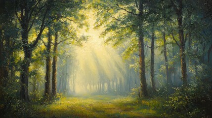 Obraz premium Sun-Kissed Mist in Mystical Forest