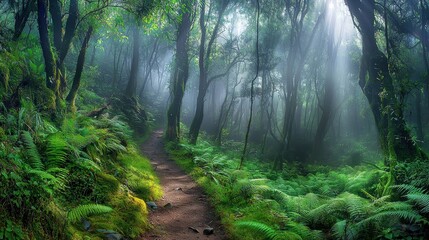 Fototapeta premium Misty Enchanted Forest at Dawn