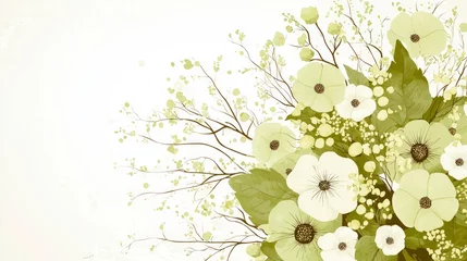 Acrylglasbilder Muster Elegant Watercolor Floral Border  Green   Yellow Flowers  Branches  Leaves  Twigs  Seamles  © Oat_Photo