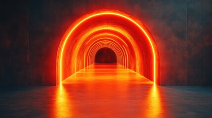 Fototapeta premium Neon arch tunnel, futuristic, glowing, interior, dark, architectural, 3d rendering, industrial