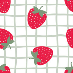 Cute Strawberry pattern, seamless print with berry. Natural sweet food. Summer fruit background for fabric, textile, wrapping paper, wallpaper. Flat vector illustration