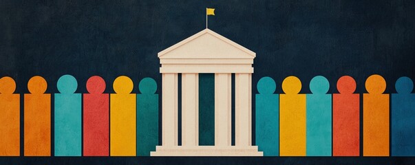 National Assembly Law Making Concepts. Modern illustration of a building with colorful figures in front.