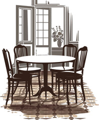 Create a Table and chair  vector art  with white background.