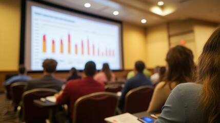 Fototapeta premium Attendees at Presentation with Bar Graph on Screen.