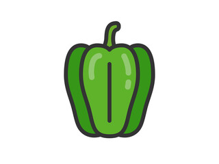 緑色のピーマンのアイコン（線画カラー）のイラスト
