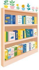 Pastel Bookshelf with Potted Plants