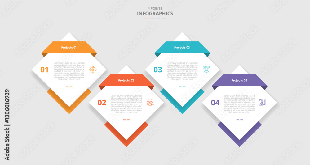 Poster 4 points template infographic with diamond up and down on timeline horizontal with drop shadow style