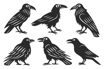 set of Crow Silhouette vector illustration