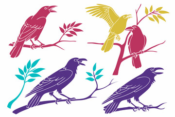 set of Crow Silhouette vector illustration