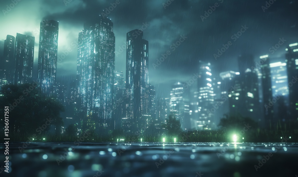 Aufkleber smart city concept utilizing ai-driven renewable energy technologies in a modern urban setting.