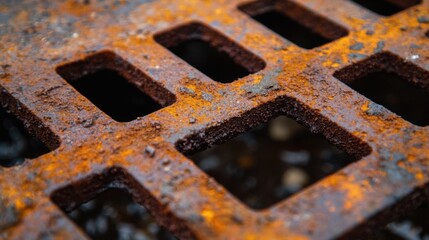 Close-up of Rusted Metal Grate with Square Openings