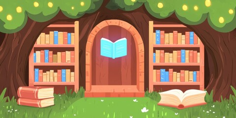 Enchanted Treetop Library Pixel Art Illustration
