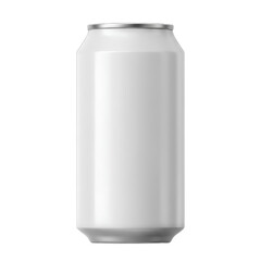 A plain white aluminum can with a smooth, reflective surface and a silver top, isolated on a transparent background.