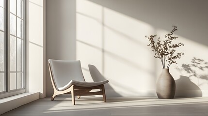 Minimalist Scandinavian Haven with Sleek Modern Chair and Simple Vase in Soft Natural Light