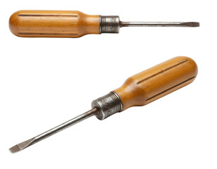 Vintage Flathead Screwdriver with Wooden Handle Antique Tool Close-up