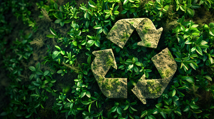 recycling symbol with green grass green recycling concept, environmental awareness