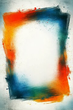 Vibrant Abstract Frame with Colorful Brushstroke Borders in Orange, Blue, and Green