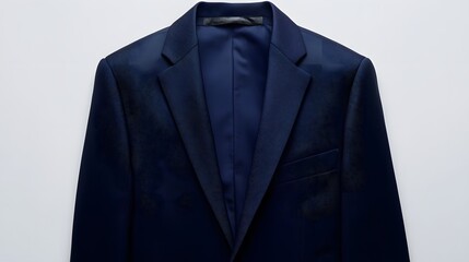 Elegance in Fabric: A close-up shot of a navy blue blazer exudes sophistication, perfect for conveying a sense of style and quality. 