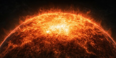 Universe Expansion Dynamics Concepts. Fiery sun emitting bright solar flares in deep space.