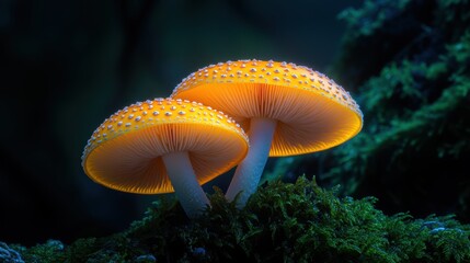 Closeup view of fresh mushroom in forest in Spring.