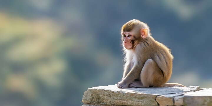 A captivating image of a curious monkey perched on a rock, showcasing its expressive features and playful demeanor, representing the connection between humans and nature.