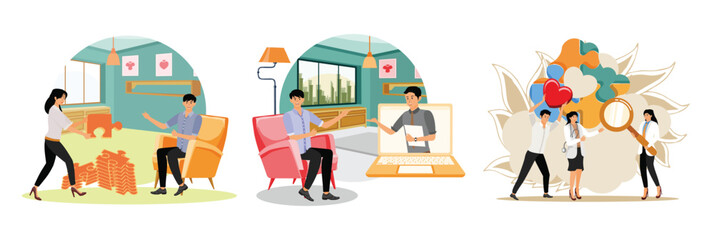 Collaborative Puzzle Game. Presentation of Virtual Online Consultation. Wellness of mental health