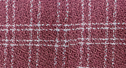 Red fabric background with white lines, smooth texture, red fabric background, abstract background.