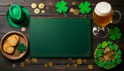 St. Patrick's Day party! We’ll have refreshing Irish beers and ales, tasty bites, and a fun green burger, all set up on a charming wooden bar table.