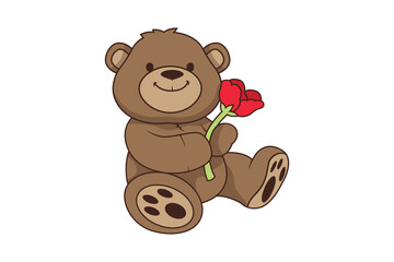 Teddy Bear Character With Rose Illustration