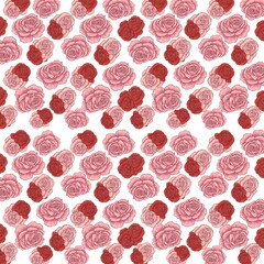 seamless pattern with hearts.red and pink rose