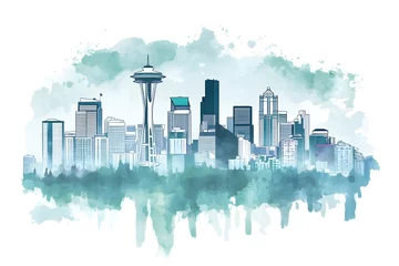 Papier peint photo intissé Seattle Skyline Watercolor (3)