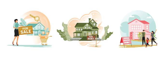 House for sale Concept. House for rent. Open house.