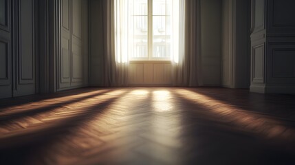 Dark Minimalist Studio Apartment Bathed in Soft Light with Subtle Shadows on the Floor