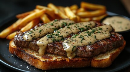 Delicious Steak Fries Creamy Sauce Dinner.